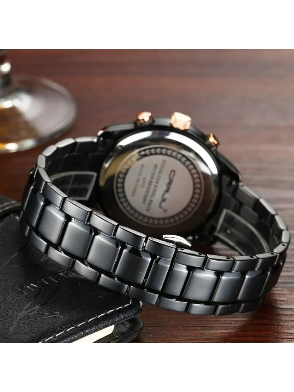 Men's Black Multifunctional Casual Chronograph Quartz Waterproof Wrist Watch
